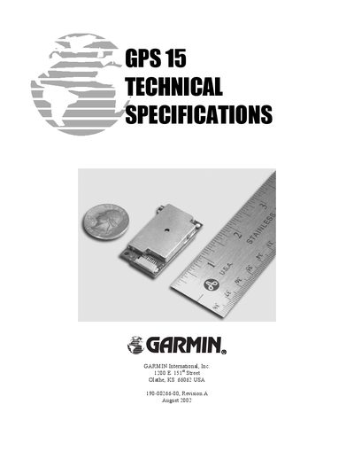 Garmin GPS 15 Technical Specifications - cover page