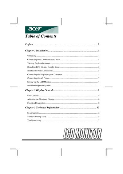Acer LCD Monitor User Manual - cover page