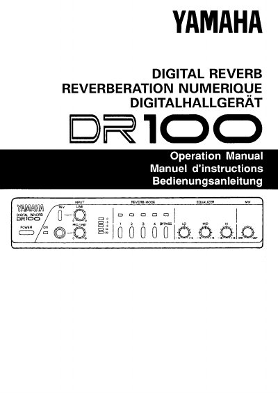 Yamaha DR100 Digital Reverb Operation Manual - cover page