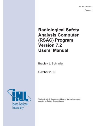 Idaho National Laboratory RSAC-7.2 User Manual - cover page