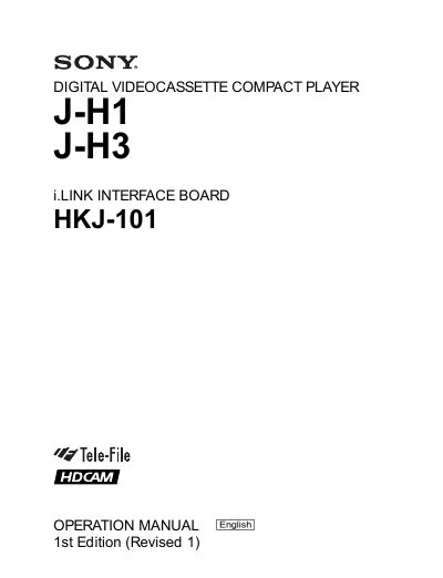 Sony J-H1/J-H3 Digital Videocassette Compact Player Operation Manual - cover page