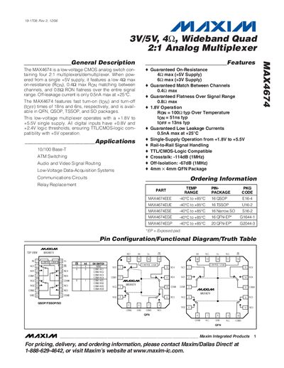 Maxim MAX4674 2:1 Analog Multiplexer Datasheet - cover page