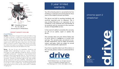 drive CS20DDA-SF Shown For use with all Chrome Sport 2 Wheelchairs Weight CApACity: 300 LBS - cover page
