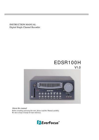 EverFocus EDSR100H Digital Single Channel Recorder Instruction Manual - cover page