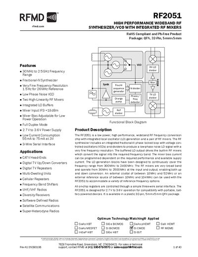 RFMD RF2051 Datasheet - cover page