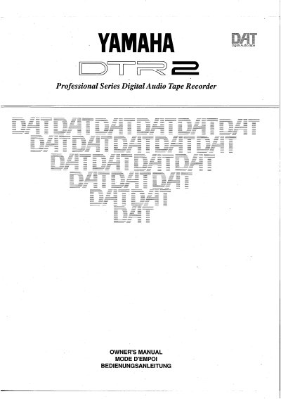 Yamaha DTR2 Digital Audio Tape Recorder Owner's Manual - cover page