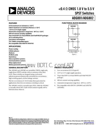 Analog Devices ADG801/ADG802 Datasheet - cover page