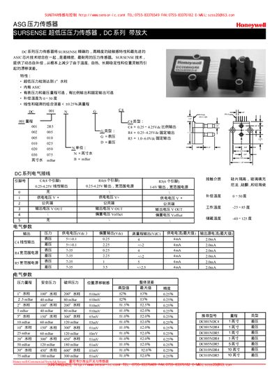 Honeywell ASG Pressure Sensor User Manual - cover page
