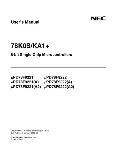 NEC 78K0S/KA1+ 8-bit Single-Chip Microcontrollers User Manual