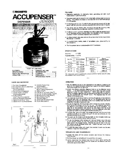 Nichiryo Accupenser Junior Dispenser User Manual - cover page