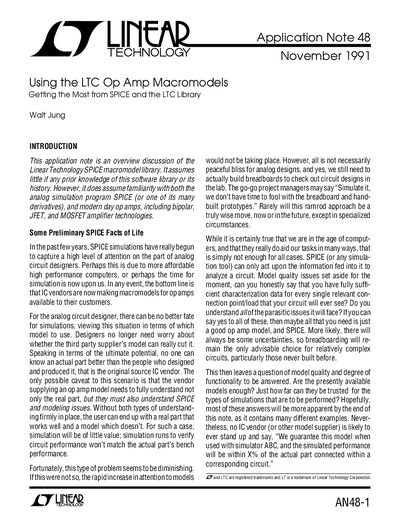 Linear Technology AN48 Using the LTC Op Amp Macromodels Handbook - cover page