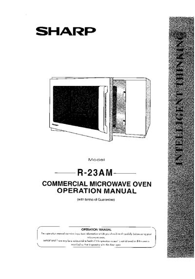 Sharp R-23AM Commercial Microwave Oven Operation Manual - cover page