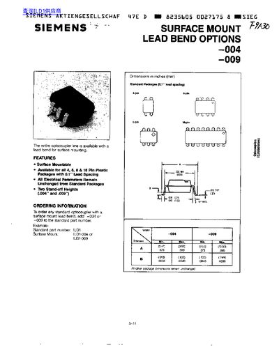 SIEMENS SURFACE MOUNT LEAD BEND OPTIONS -004 -009 - cover page