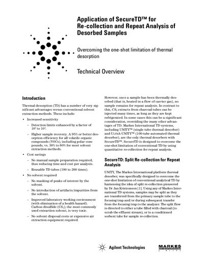 Agilent SecureTD Application Note for Re-collection Repeat Analysis - cover page