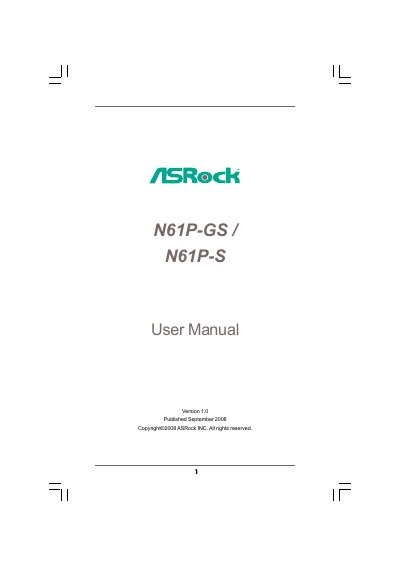 ASRock N61P-GS / N61P-S Motherboard User Manual - cover page