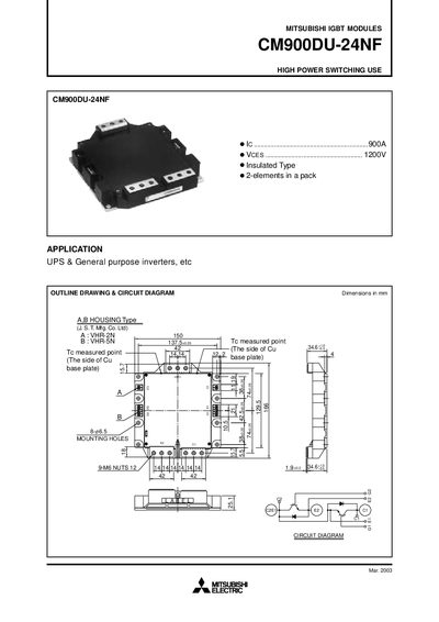 Mitsubishi CM900DU-24NF IGBT Module Datasheet - cover page