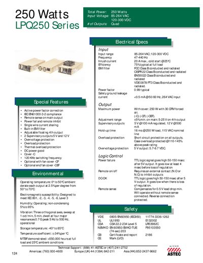 Emerson LPQ250 Series 250W Power Supply Datasheet - cover page