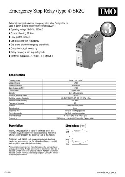 IMO SR2C Emergency Stop Relay Manual - cover page