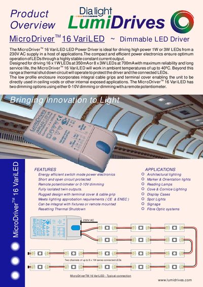 LumiDrives MicroDriver 16 VariLED Dimmable LED Driver Datasheet - cover page