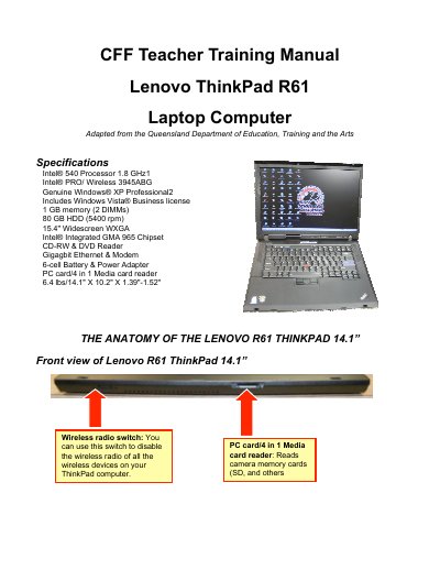Lenovo ThinkPad R61 Laptop User Manual