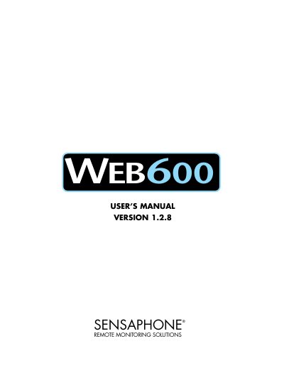 Sensaphone WEB600 Remote Monitoring Solutions User Manual