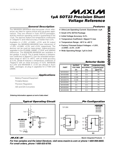 Maxim MAX6006–MAX6009 Precision Shunt Voltage Reference Datasheet - cover page