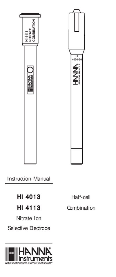 Hanna Instruments HI 4013/HI 4113 Nitrate Electrode Instruction Manual - cover page