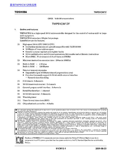 Toshiba TMP91CW12 Datasheet - cover page