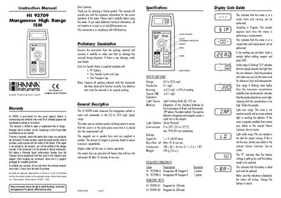 Hanna Instruments HI 93709 Manganese High Range ISM Instruction Manual - cover page