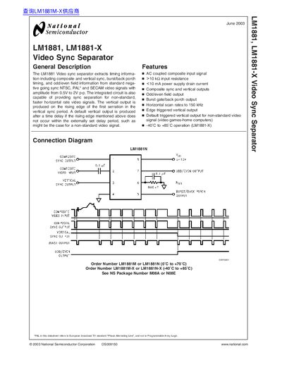 National Semiconductor LM1881/LM1881-X Video Sync Separator Datasheet