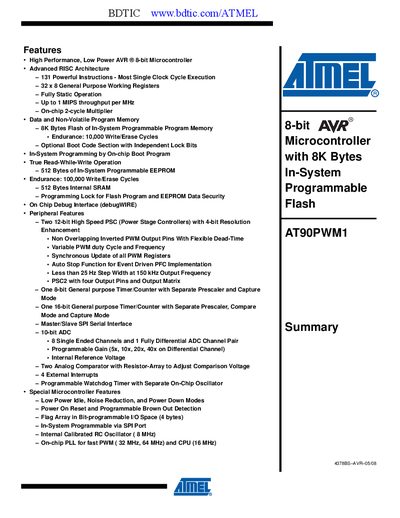 Atmel AT90PWM1 Datasheet - cover page