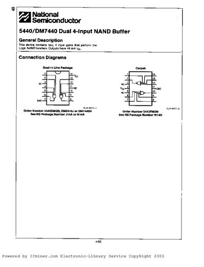 National Semiconductor 5440/DM7440 Dual 4-Input NAND Buffer Datasheet - cover page