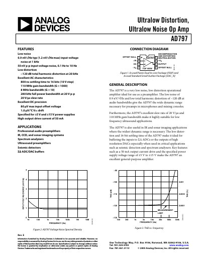 Analog Devices AD797 Operational Amplifier Datasheet - cover page