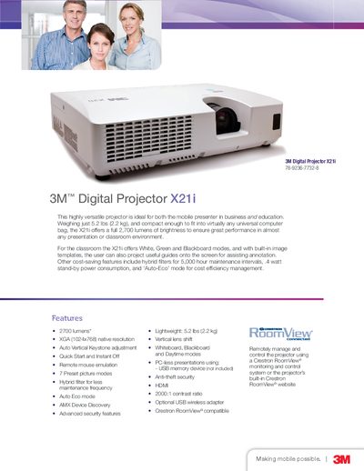3M X21i Digital Projector Product Data Sheet - cover page