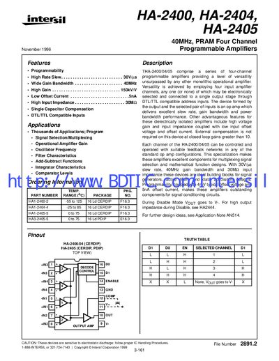 intersil HA-2400 HA-2404 HA-2405 Manual - cover page