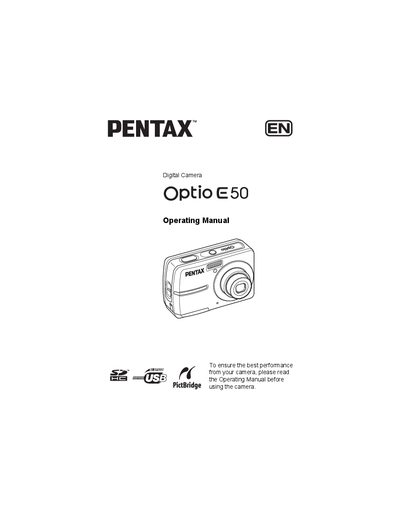 Pentax Optio E50 Digital Camera Operating Manual - cover page