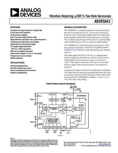 Analog Devices ADXRS642 Gyroscope Datasheet Rev 0 - cover page