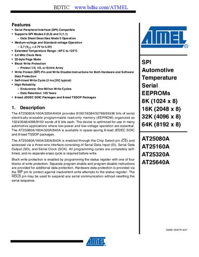 Atmel AT25080A/AT25160A/AT25320A/AT25640A Serial EEPROM Datasheet - cover page