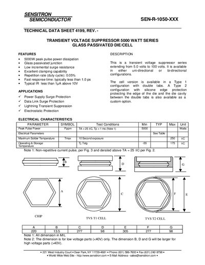 Sensitron SEN-R-1050-XXX Technical Data Sheet - cover page