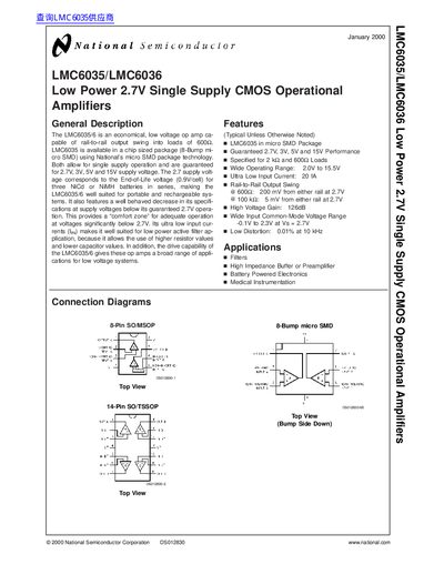 National Semiconductor LMC6035/LMC6036 Operational Amplifiers Datasheet