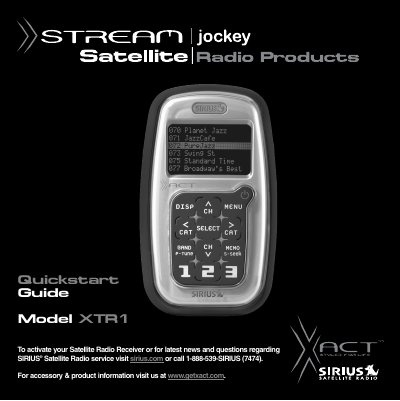 XACT XTR1 Stream Jockey SIRIUS Receiver Quick Start Guide - cover page