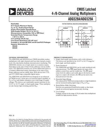 Analog Devices ADG528A/ADG529A Analog Multiplexer Datasheet - cover page