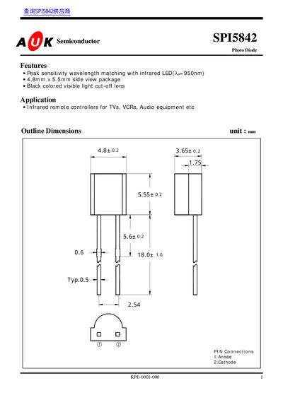 AUK SPI5842 Photo Diode Datasheet - cover page