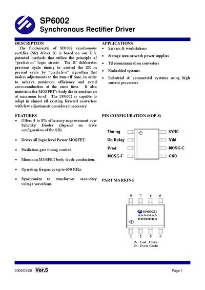 SP6002 Synchronous Rectifier Driver - cover page