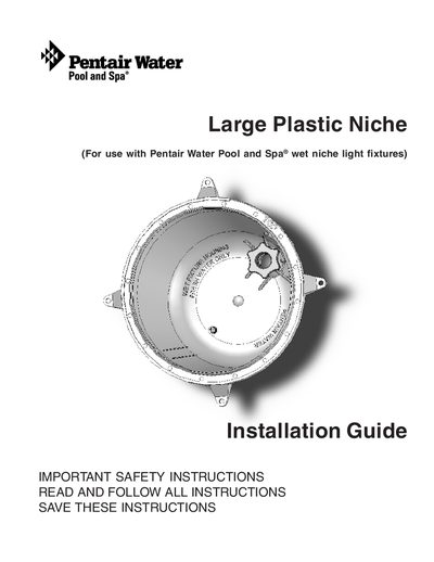 Pentair Large Plastic Niche Installation Guide - cover page