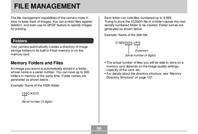 Casio Camera File Management User Manual - cover page