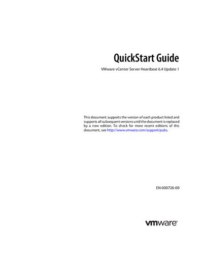 VMware vCenter Server Heartbeat 6.4 Update 1 Quick Start Guide
