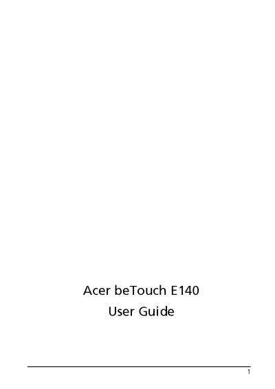 Acer beTouch E140 Smartphone User Guide - cover page