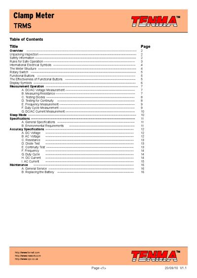 Tenma UT-204 Clamp Meter TRMS User Manual - cover page