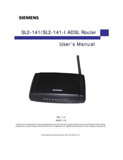 Siemens SL2-141/SL2-141-I ADSL Router User Manual - cover page